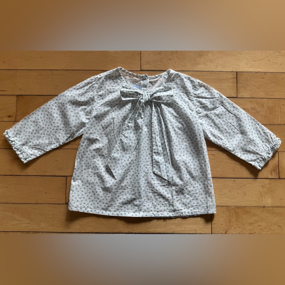 Bella Bliss cotton polka dot long sleeve button back bow top kids girls 8